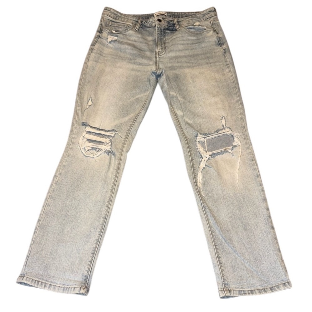 Studio Blue Light Wash Distressed Ripped Knee High Waist Boyfriend Jeans 31 - Picture 7 of 13
